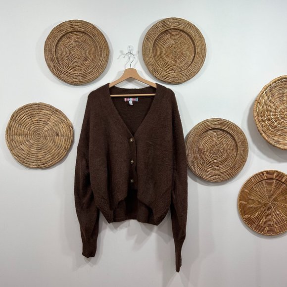 Urban Outfitters Sweaters - UO Urban Outfitters Neutral Brown Fuzzy Knit Oversized Cardigan Sweater Medium